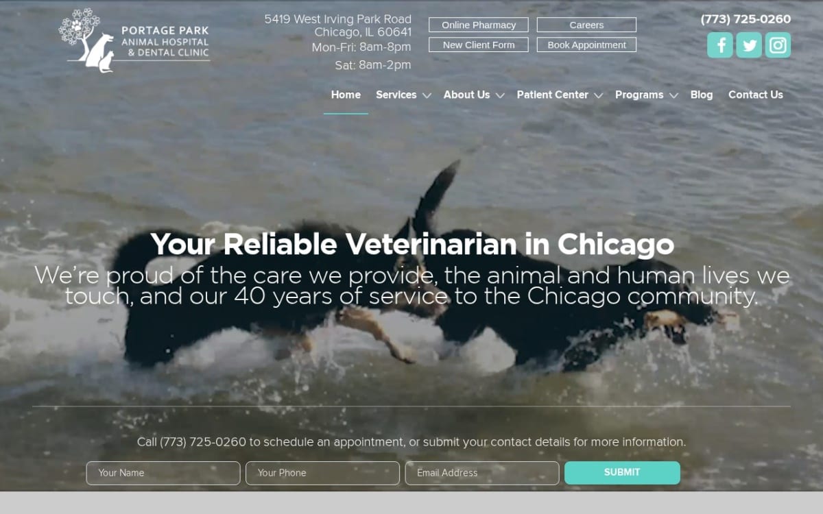 Portage Park Animal Hospital veterinarian website homepage