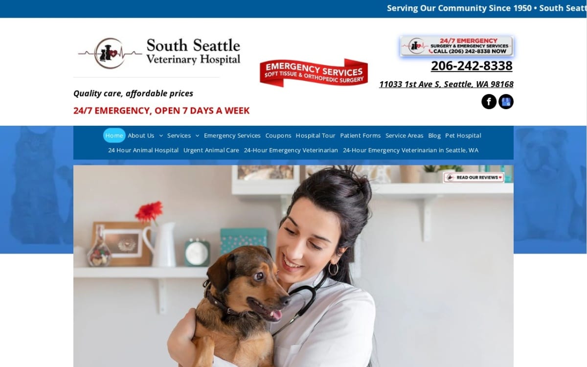 South Seattle Veterinary Hospital veterinarian website homepage