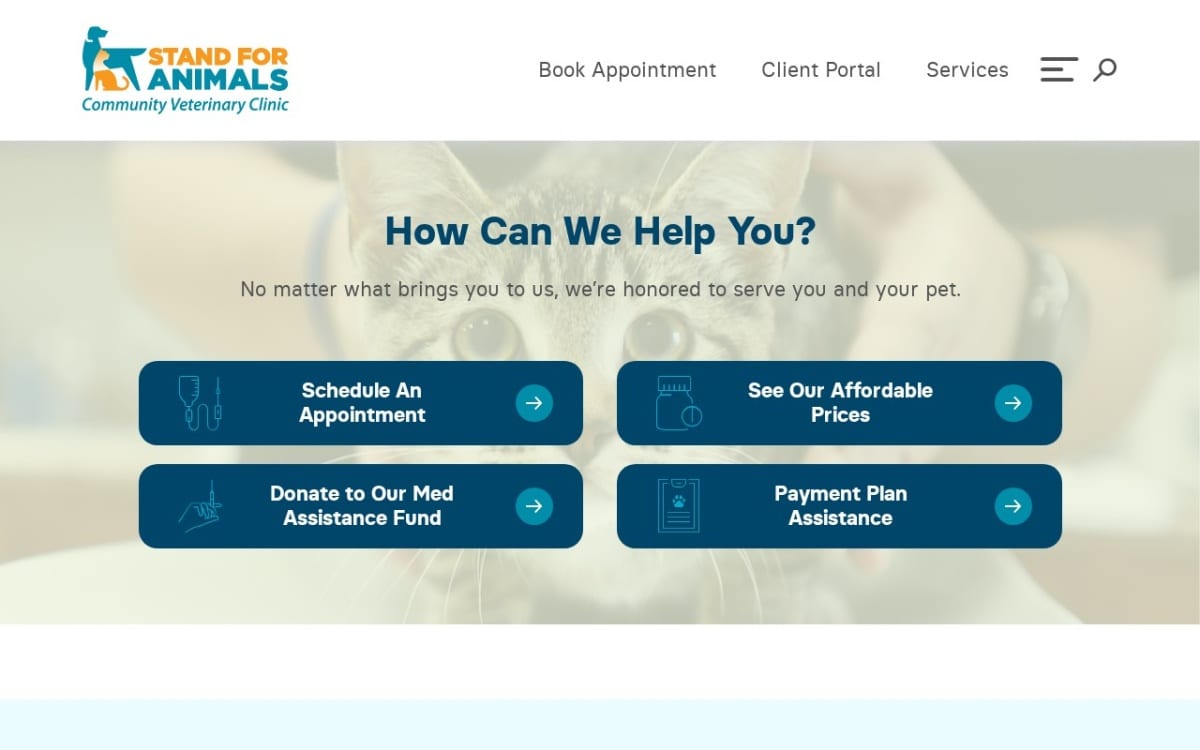 Stand For Animals Veterinary Clinic veterinarian website homepage