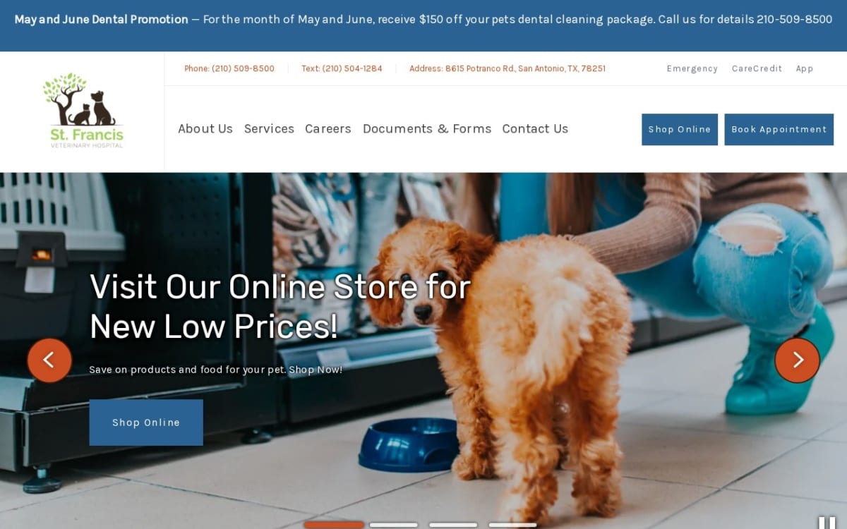 St. Francis Veterinary Hospital veterinarian website homepage