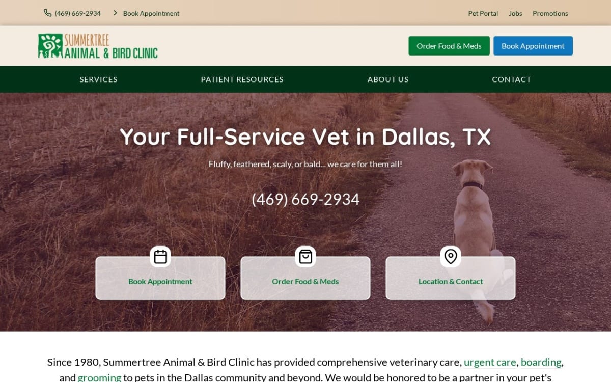 Summertree Animal & Bird Clinic veterinarian website homepage