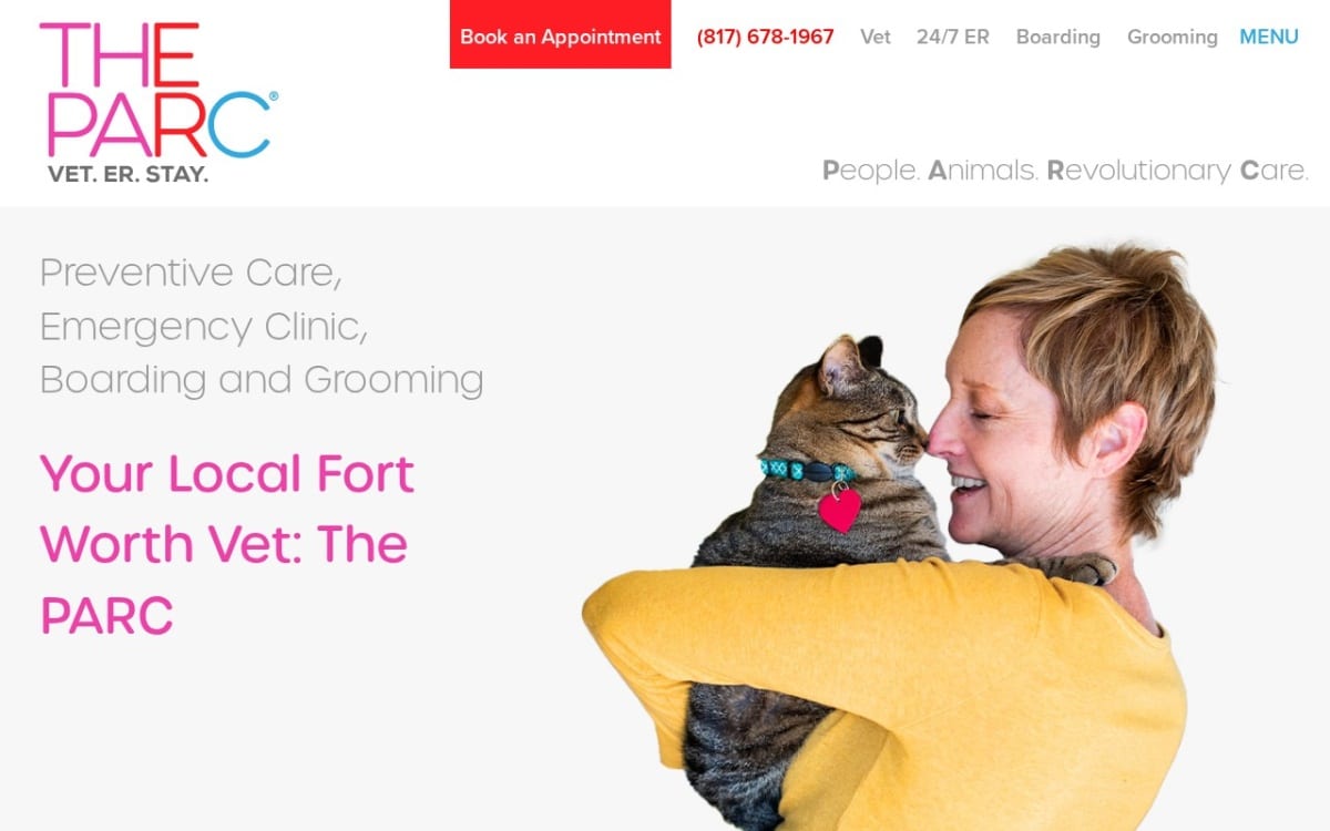 The PARC veterinarian website homepage