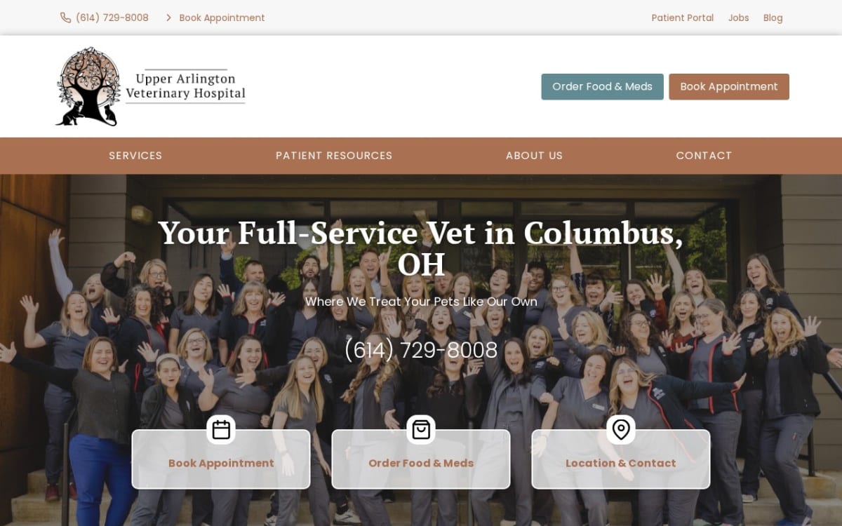 Upper Arlington Veterinary Hospital veterinarian website homepage