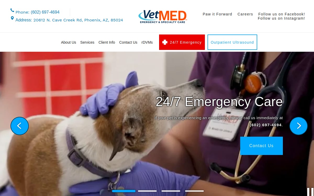 VetMED Emergency & Specialty Veterinary Hospital veterinarian website homepage