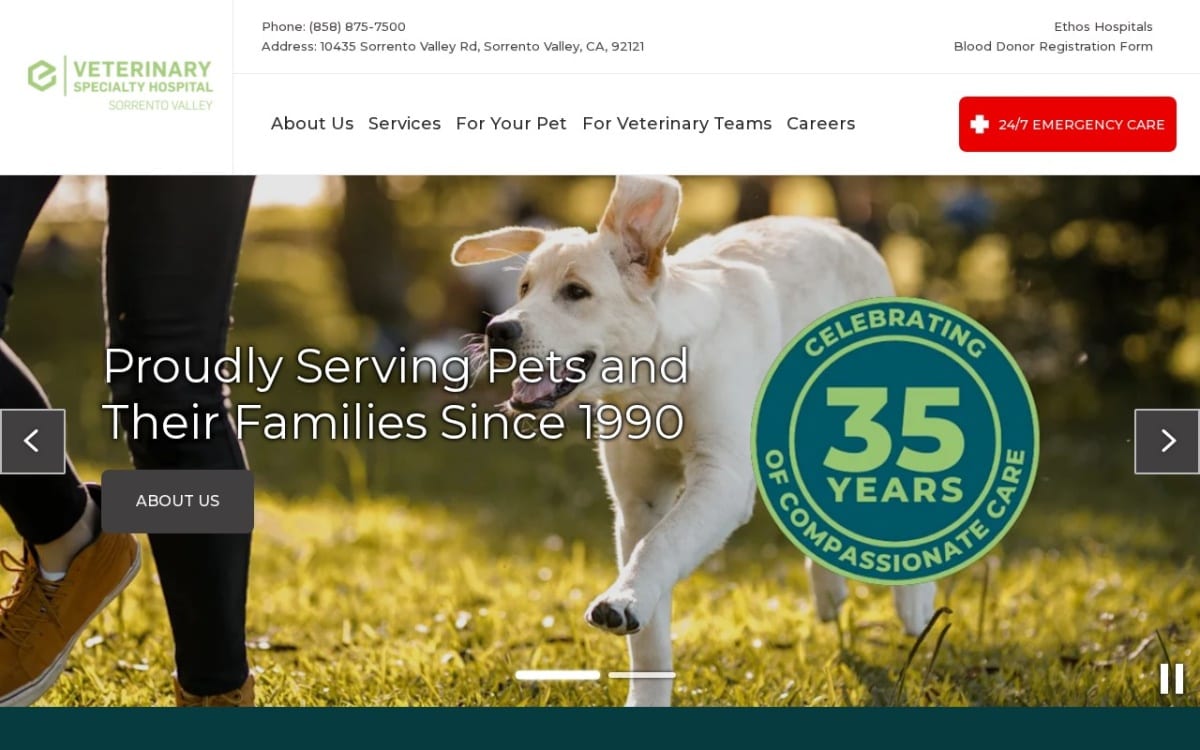 Veterinary Specialty Hospital - Sorrento Valley veterinarian website homepage